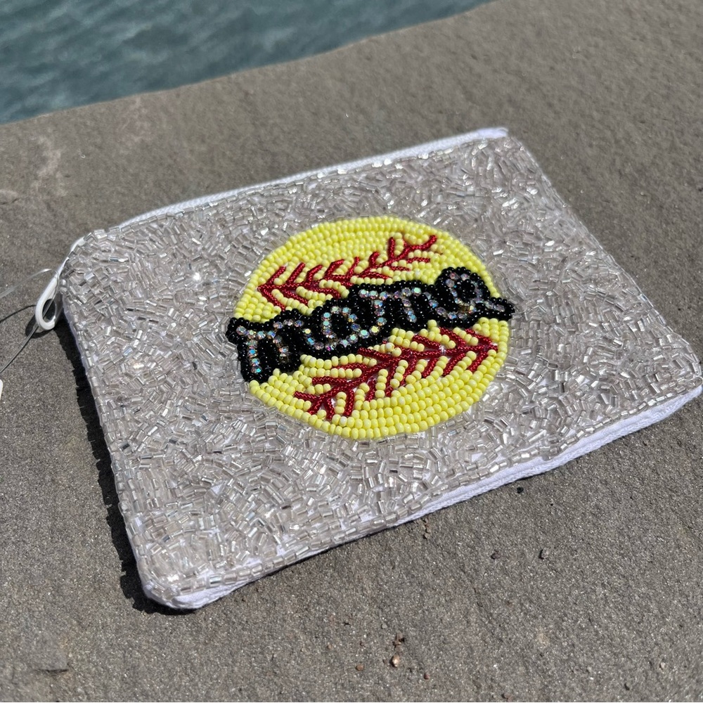 Viola Baseball Mama Beaded Coin Pouch Purse NWT